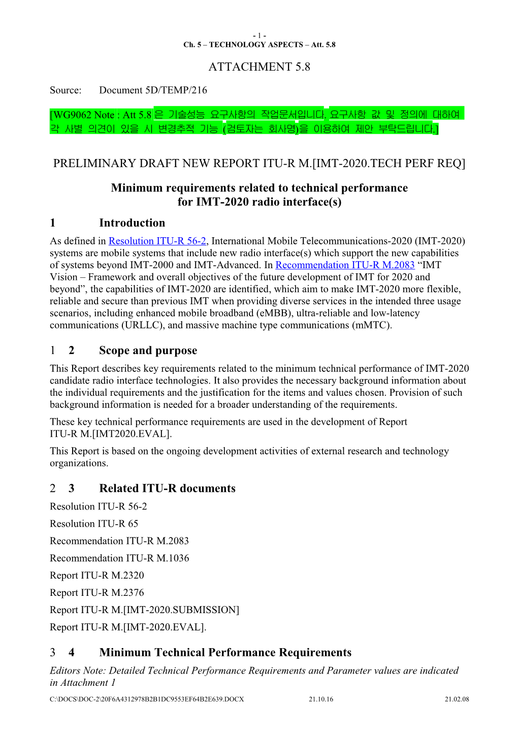 Meeting Report of Working Group Technology Aspects