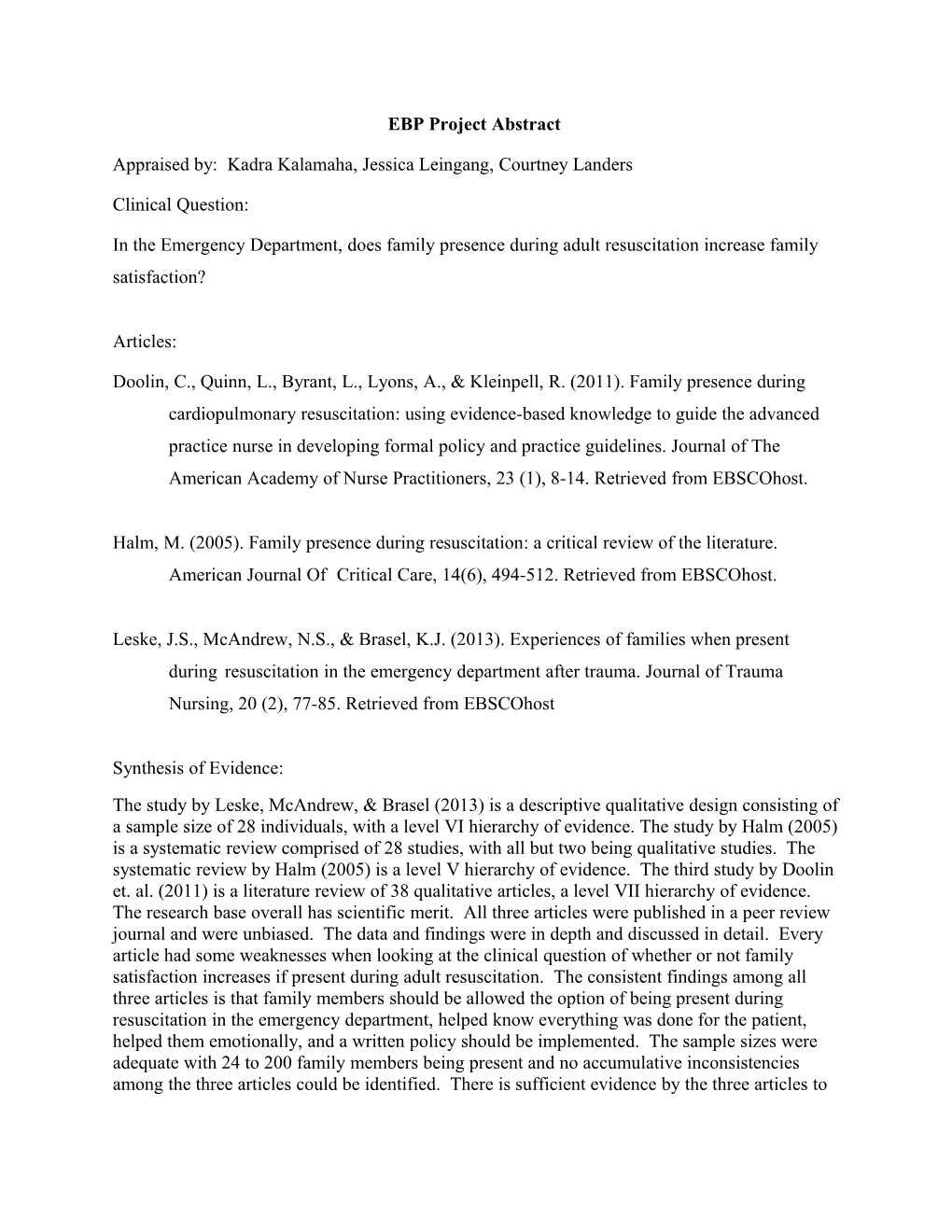 EBP Project Abstract