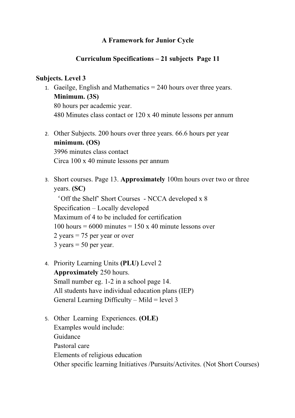A Framework for Junior Cycle