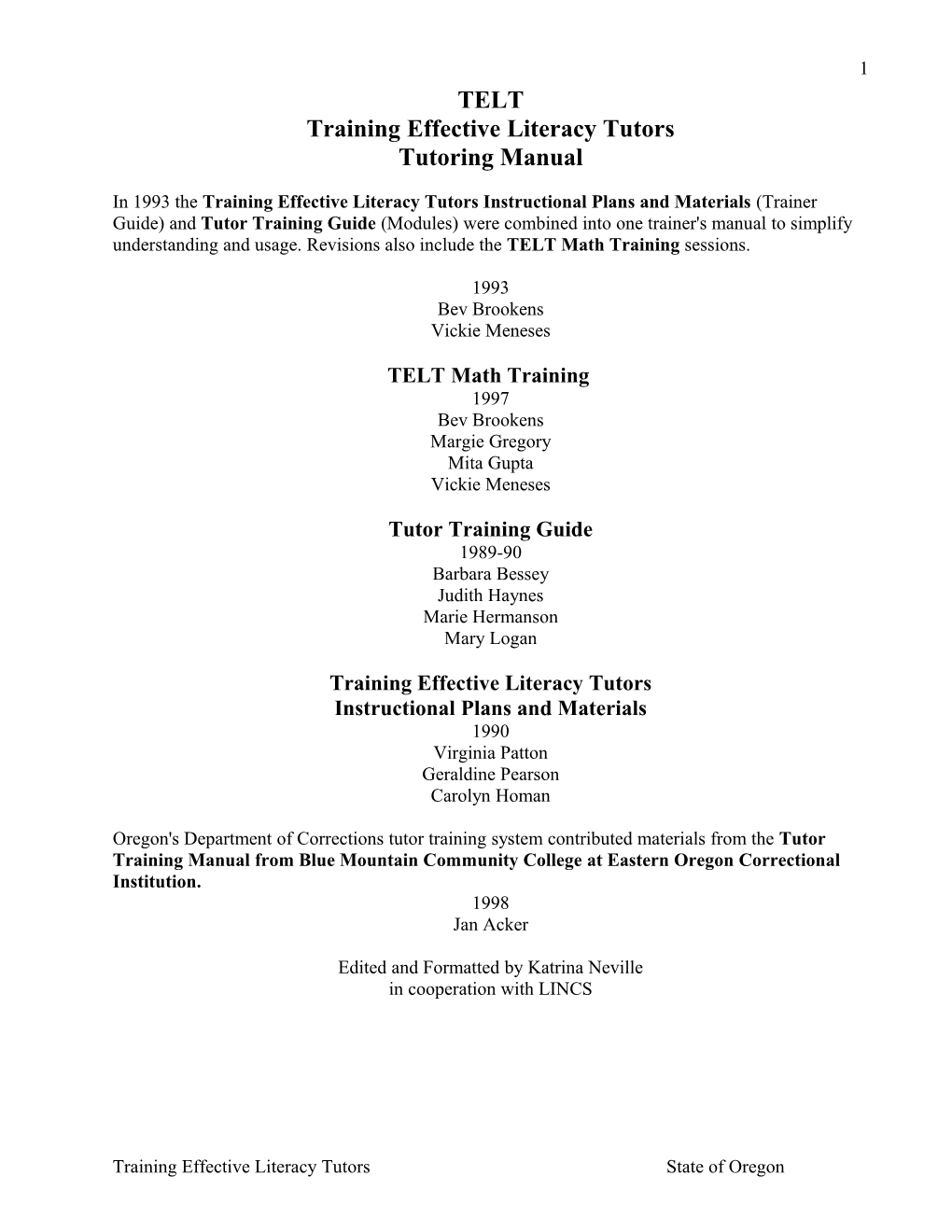 TELT Training Effective Literacy Tutors TUTORING MANUAL