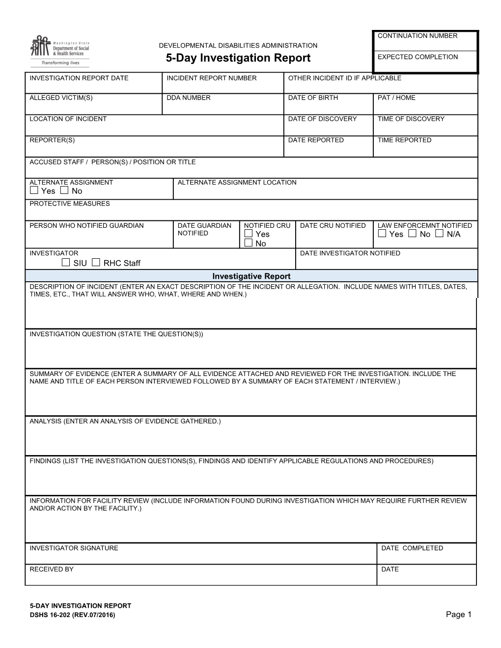 5-Day Investigation Report