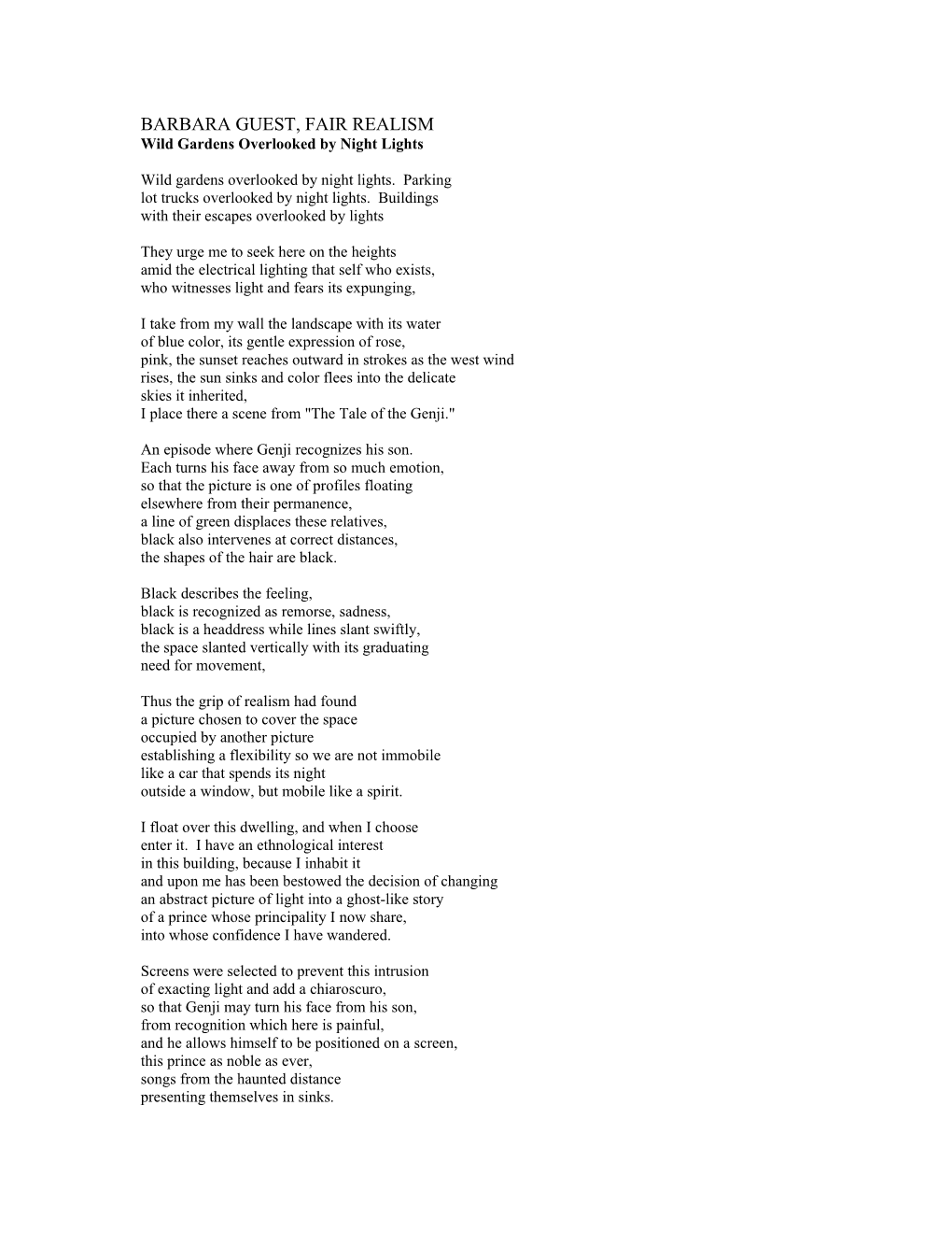 Barbara Guest, Fair Realism
