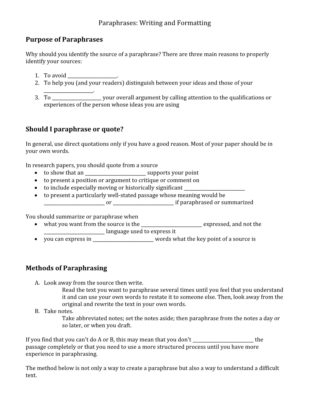 Paraphrases: Writing and Formatting