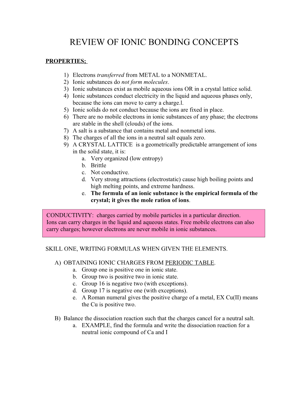 Review of Ionic Bonding Concepts