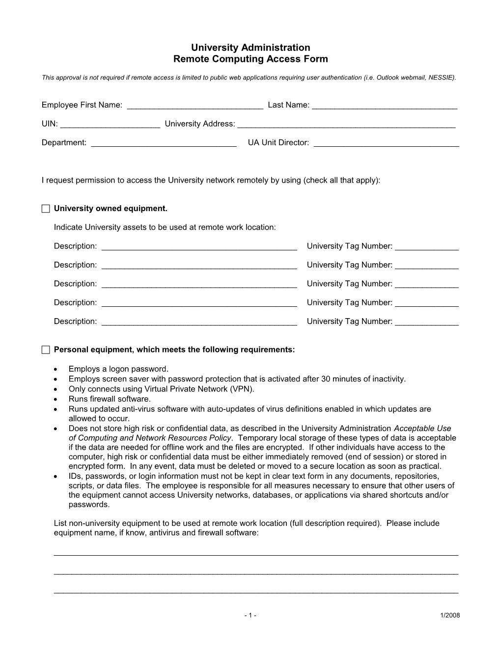 Remote Computing Access Form